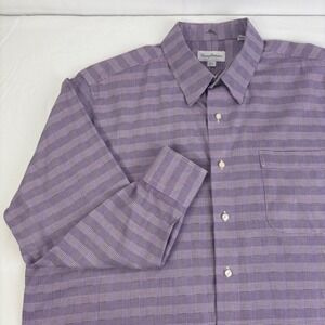 Tommy Bahama Mens Purple‎ Plaid Long Sleeve Button Down Dress Shirt 17.5 34/35